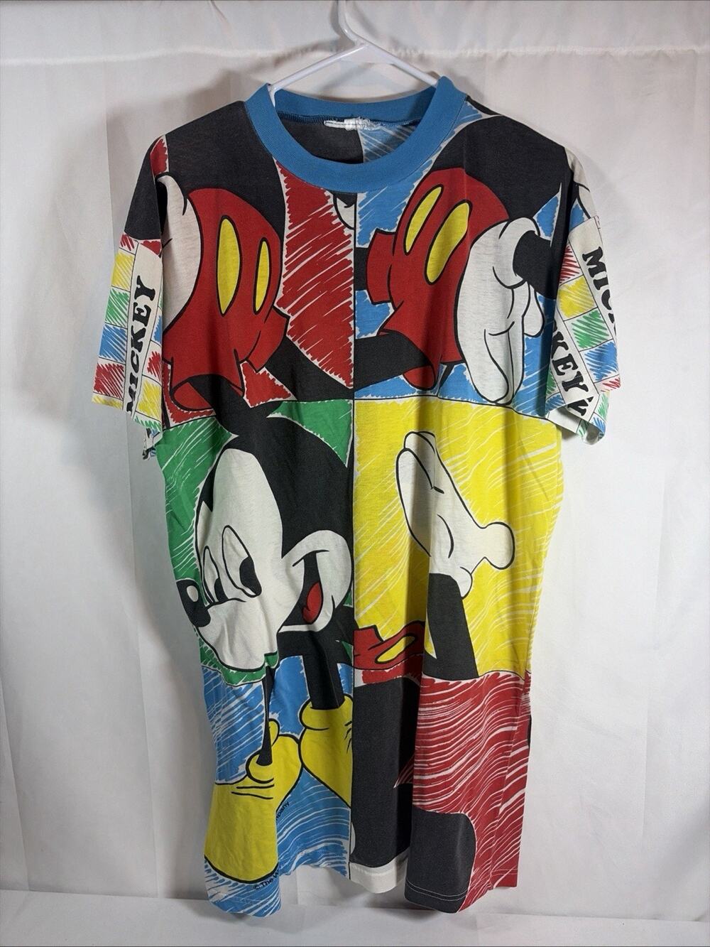 Vintage 90’s Mickey Mouse All Over Print Tshirt Dress XL Colorblock Nightshirt